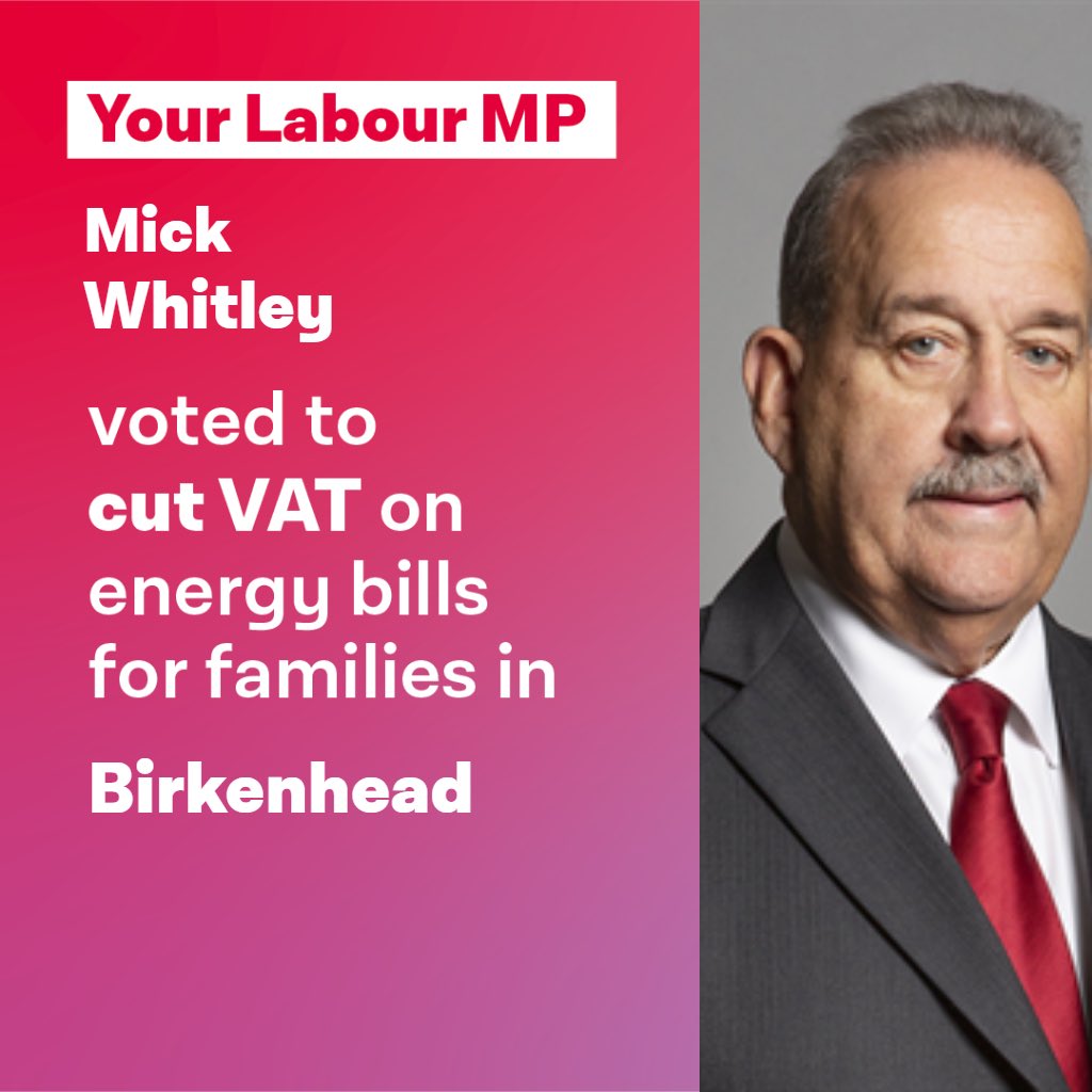 All four of Wirral’s MP’s voted to cut VAT on energy Bills for families on Wirral. The Conservatives voted AGAINST. This Government is out of touch and out of ideas to tackle the #CostOfLivingCrisis so on May 5th #VoteLabour to send the Conservatives a message.