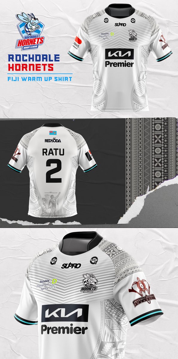 Huge Honour to be asked to design this shirt by <a href="/stevekerr01/">Steve Kerr</a> and <a href="/RochdaleHornets/">Rochdale Hornets</a>. Fantastic work by @SportSupro bringing my concept to life. Looking forward to seeing the lads wearing it this season. #Fiji #RugbyLeague #Rochdale