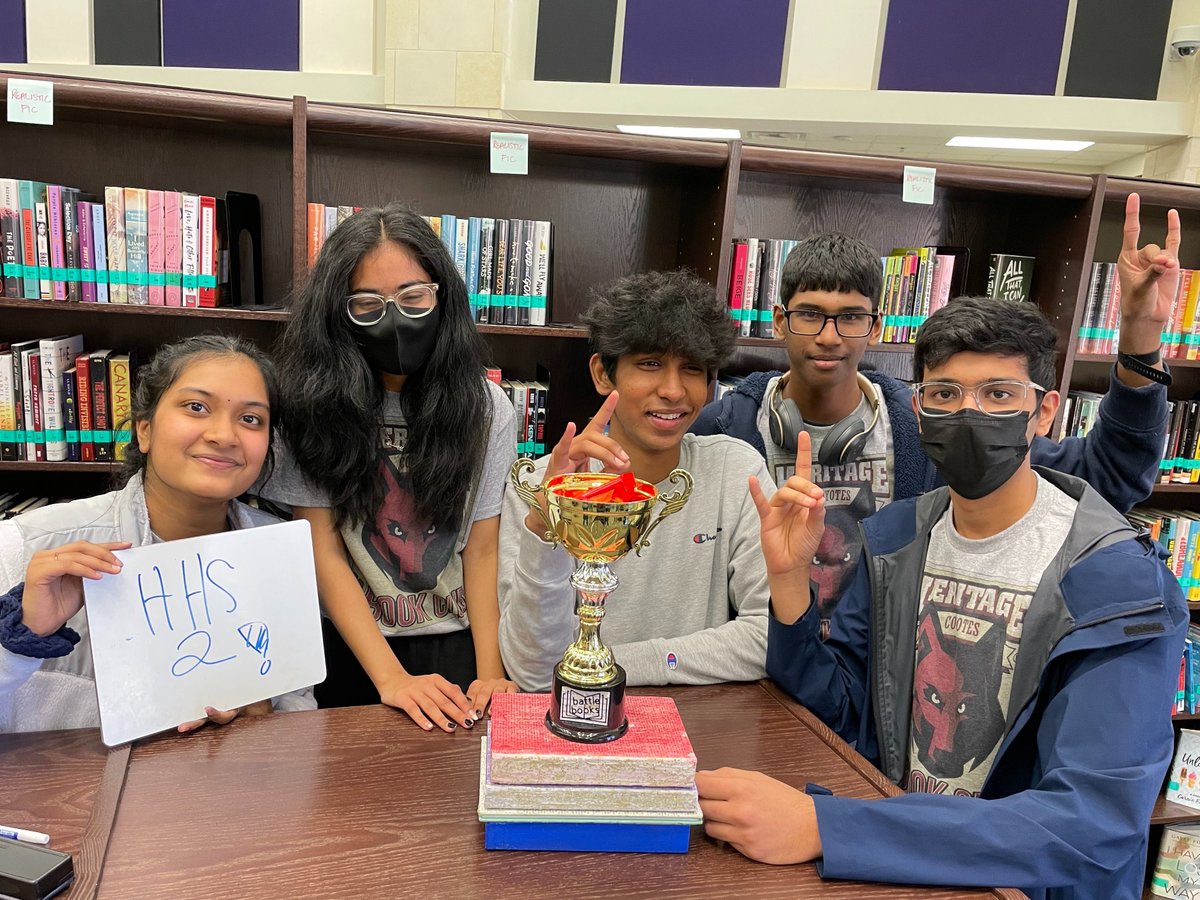 Coyotes_Library's tweet photo. Congratulations to the Heritage High School Book Club Team! They are the 2022 winners of the Battle of the Books District-Wide Competition! @HHSCoyotes @FISD_Libraries @KateyRoseGray https://t.co/7uUrByxOB2