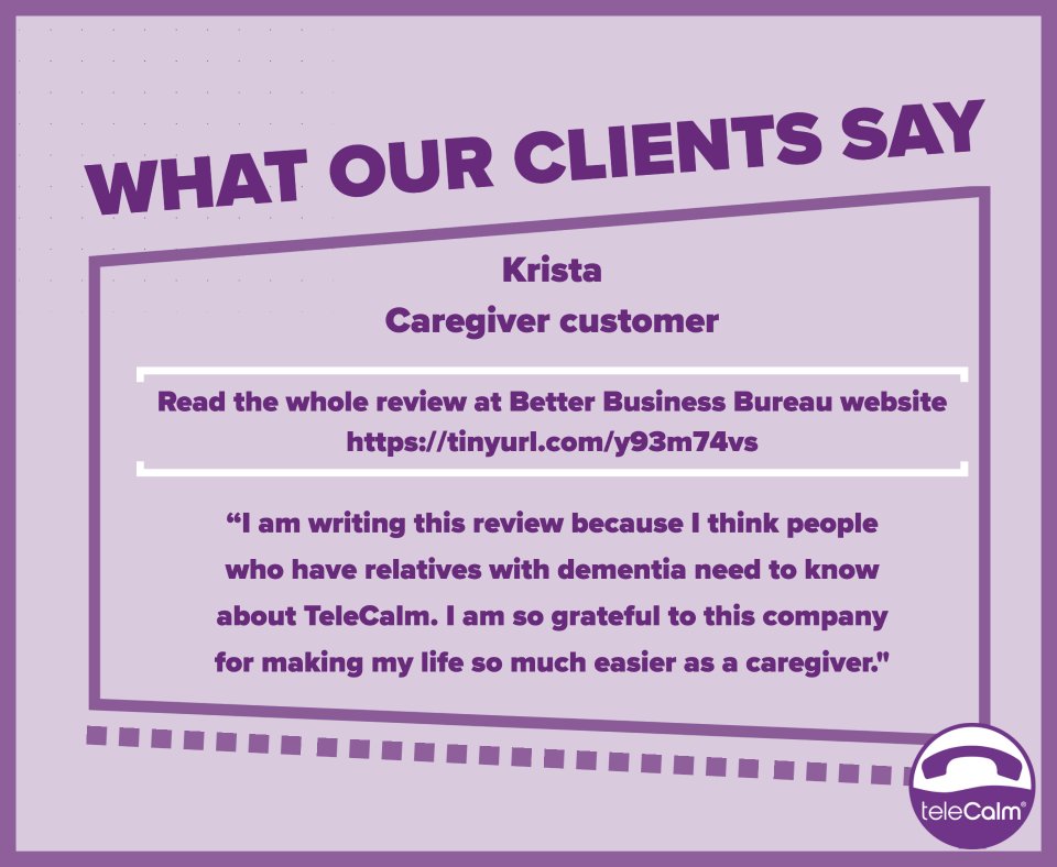 teleCalm's tweet image. See the complete review at tinyurl.com/y93m74vs #alzheimerscare #dementiacare #caregiversupport