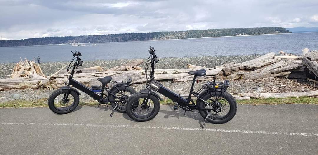 everydaybicycle's tweet photo. Here are a couple of our #EverydayBicycles Express Foldable #Ebikes wrapped in black and ready for some spring #biking #adventures. Photo sent to us from Shaun N. cruising along #Vancouver Island. 😎 Product linked below:
 
https://t.co/mfIk3Oncf5 https://t.co/KYDfLrd47p