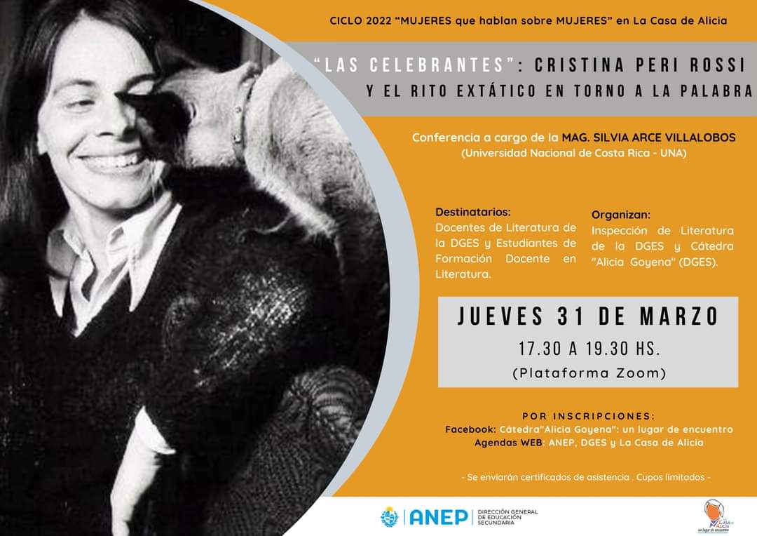 Jueves 31/3, 17.30 hs en La Casa de Alicia Virtual. 1er. Encuentro del Ciclo 2022 "MUJERES que hablan sobre Mujeres". Cupos limitados. @ces_Uruguay <a href="/ANEP_Uruguay/">ANEP</a> 
#inspeccióndeliteratura_dges
#catedraaliciagoyena_dges
#8M
#CulturaenComunidad
#EducaciónPública