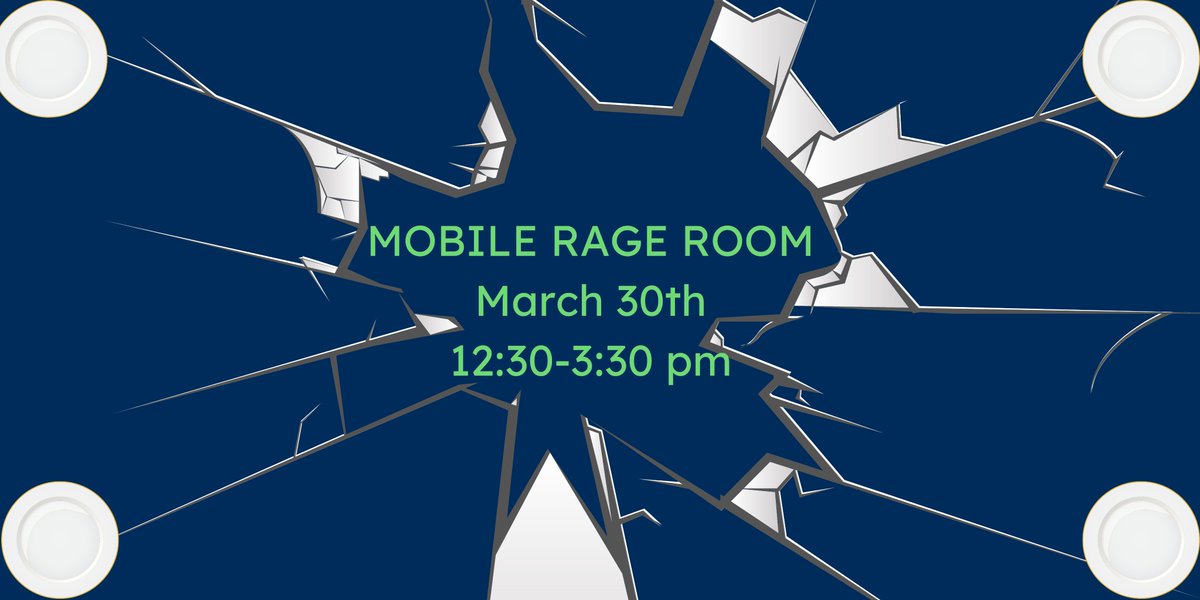 Come smash a plate on the mall and let some stress out! Starting at 12:30 pm while supplies last.