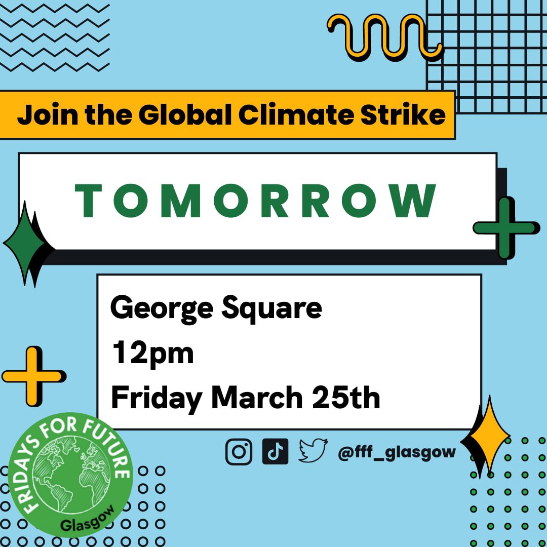 Join the global climate strike tomorrow!!

Find us in George Square at 12pm tomorrow to demand climate justice, there will be speeches, chants and music - hope to see you there :)

#PeopleNotProfit