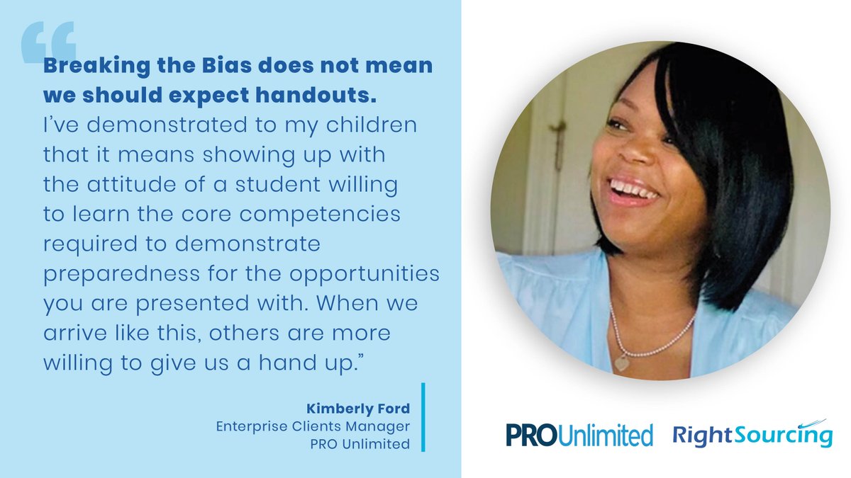 Right_Sourcing's tweet photo. “My entire career has been about breaking the biases set before me, whether it be race, gender, or societal class."
 
- Kimberly Ford, Enterprise Clients Manager at PRO Unlimited
 
#diversity #contingentworkforce #DE&amp;I https://t.co/DnhAeD3ELh