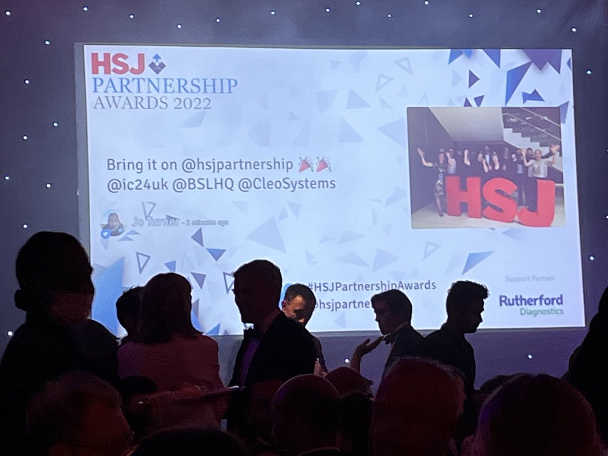 Turner23Jo's tweet photo. We’re up on the big screen… @hsjpartnership #HSJPartnerships @ic24uk @CleoSystems @BSLHQ #Table63 https://t.co/S9bADOkxCh