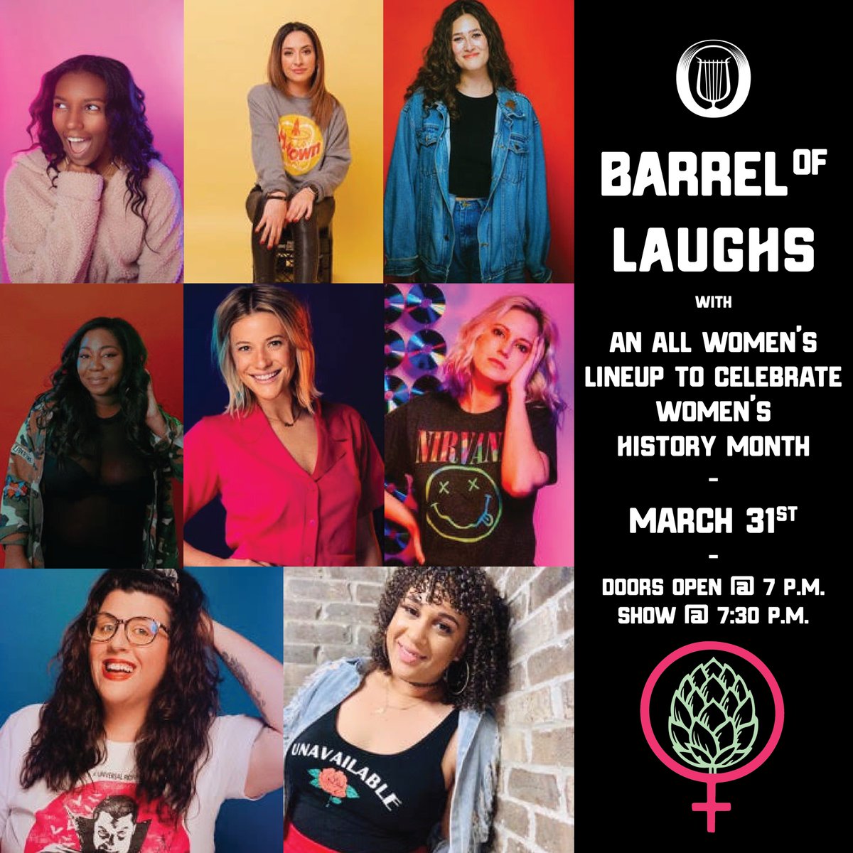 orpheusbrewing's tweet photo. We’re finishing Women’s History Month strong with Barrel of Laughs featuring an all women’s lineup! A few of our favorite local comediennes will be taking over our Barrel Room and you won’t want to miss them. Doors open at 7p.m. and the show starts at 7:30p.m. https://t.co/zvK9epoblx