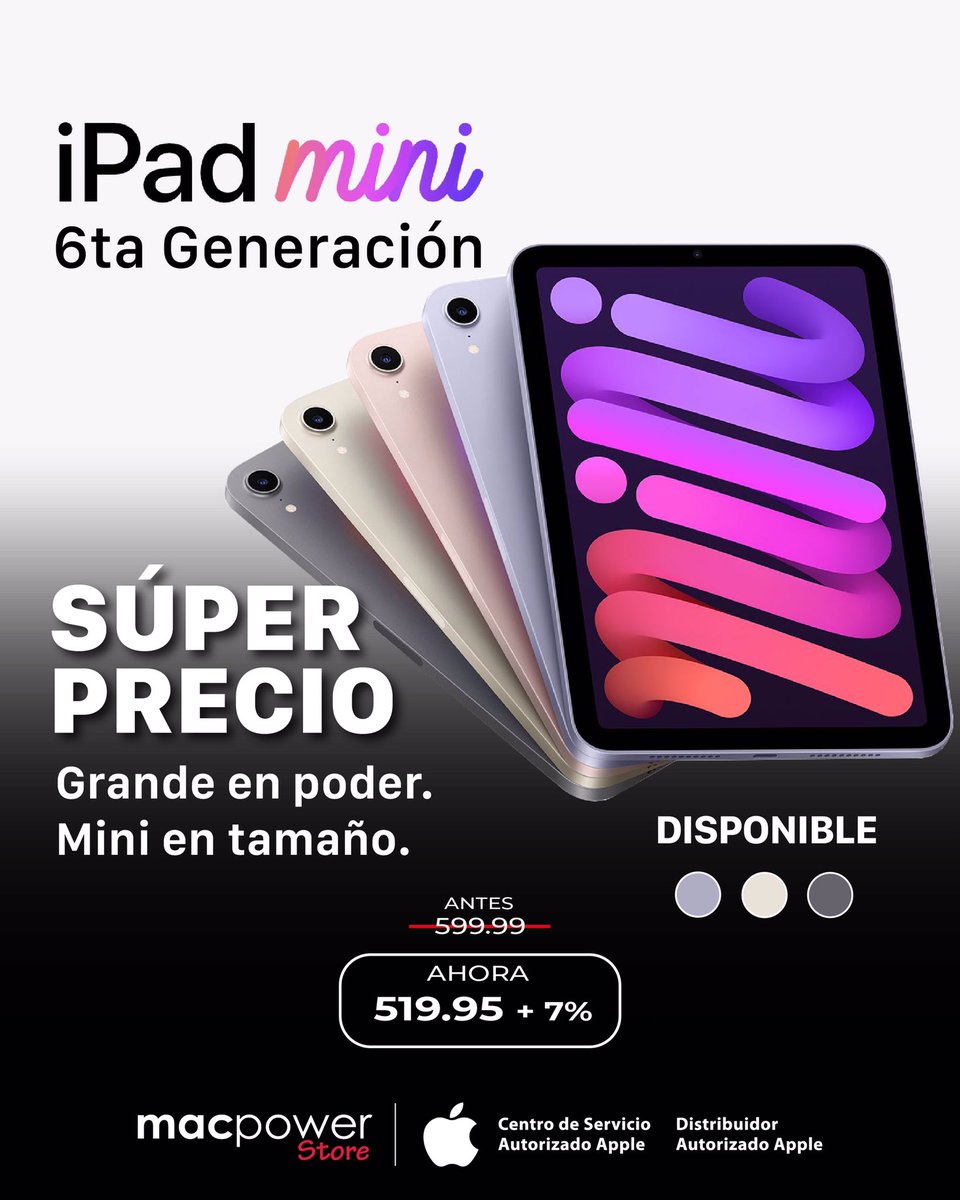macpowerpma's tweet photo. ¡Súper precio!
Haz que tus ideas cobren vida
iPad mini de 6ta generación, Diseño todo pantalla, Potente Chip A15 Bionic, Compatible con Apple Pencil
Pocas unidades disponibles. Contáctanos al 3023929, escríbenos al WhatsApp 6450-6049 https://t.co/vx7oIlSgiq