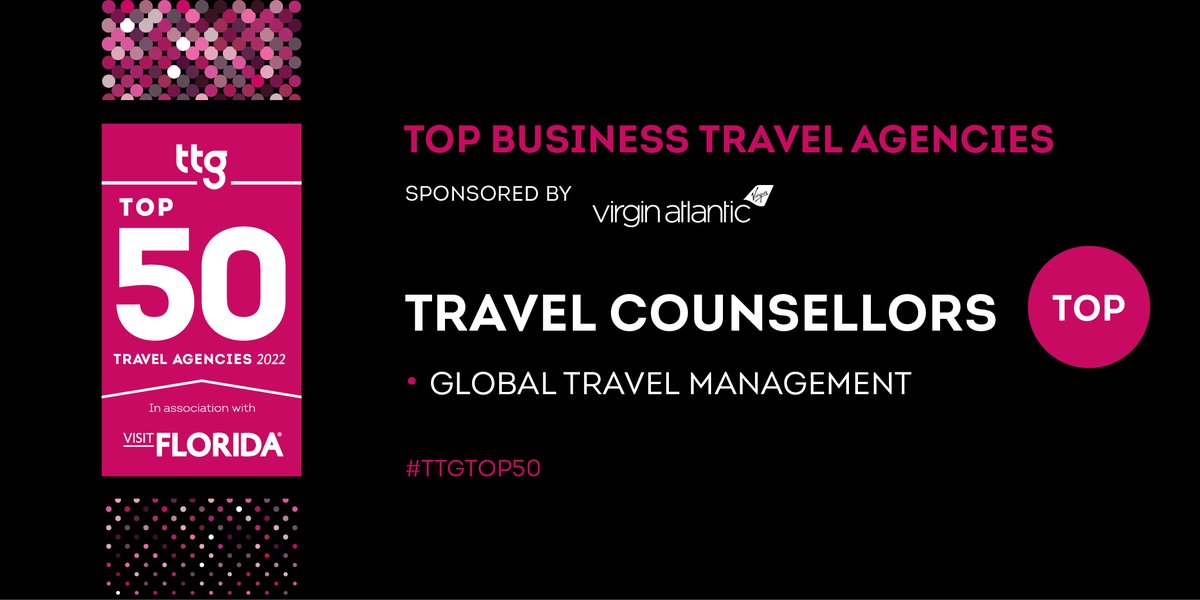 TTGMedia's tweet image. Time for the penultimate nationwide award - Top Business Travel Agency, sponsored by @VirginAtlantic.

🥂Congratulations to @TCworldwide, this year’s TOP Business Travel Agency!

Well done also to @GlobalTravelMgt who made the 2022 Top 50 list!

#TTGTop50