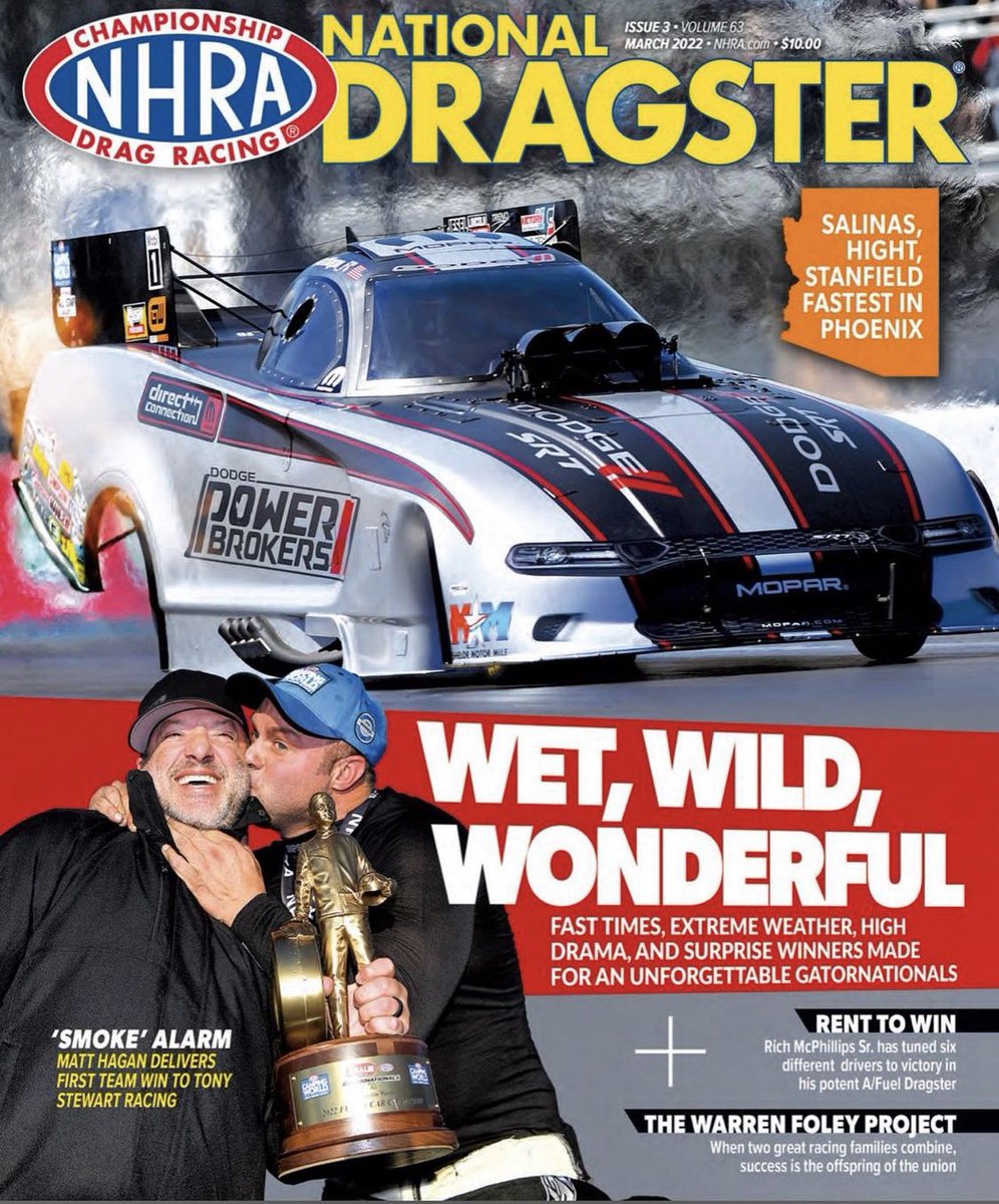 Matt Hagan on Twitter: "Nice to make the cover of @NHRADragster. Only had  to kiss @TonyStewart to do it lol The WIN helped a little too 🏆 #TSRnitro  | @TSRnitro | @NHRA | @