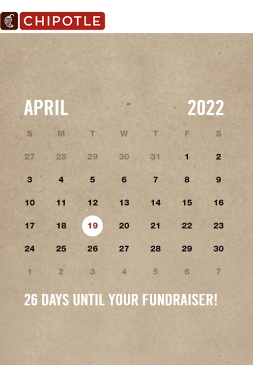 Save the date!  April 19th is the next restaurant fundraiser for supporting Monacan's athletic programs - and it's at Chipotle!  Mark your calendars for a dinner out!