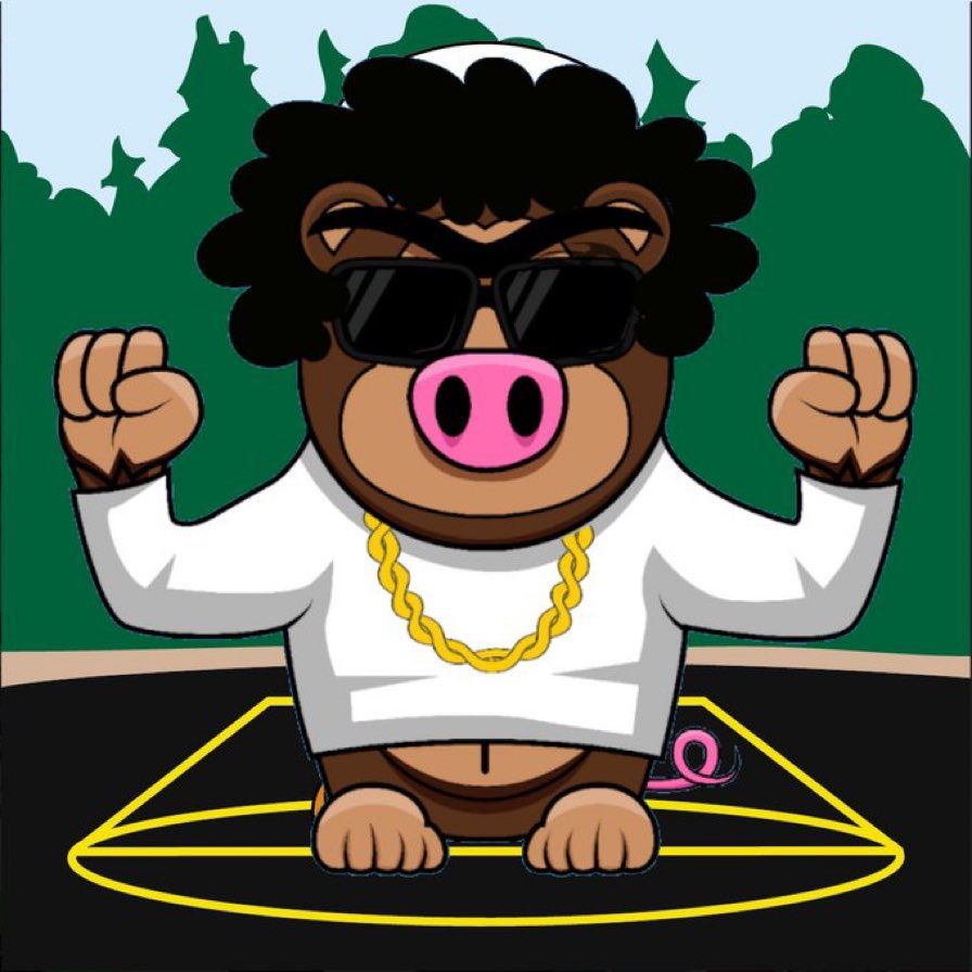 NFT_Pigorilla's tweet photo. Bullied for his bad eyesight and hair, this Pigorilla #NFT embraced his attributes and is rocking poofy hair, necklace, sunglasses, and his exclusivity on the court. https://t.co/92ejA5Ap1x
