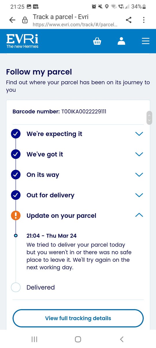 FindlayAstyn's tweet photo. @Hermesparcels I'm sorry but this is ridiculous I have been home each and every single time! The delays are ridiculous, an NO card have been left at my door I can assure you, care to help https://t.co/i8yOi4rfBz