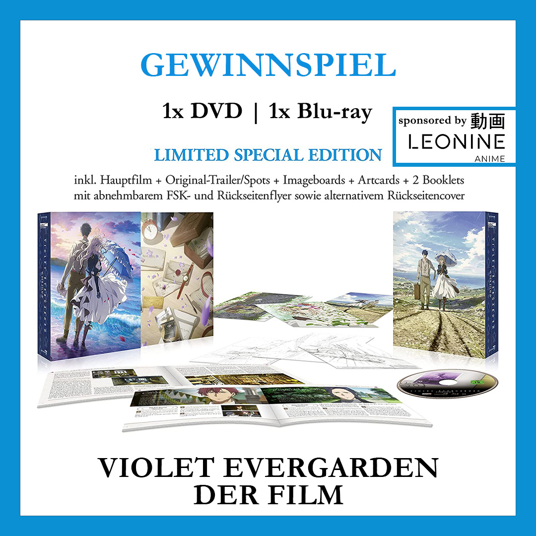MAnime_de's tweet photo. GEWINNSPIEL
Zur VÖ von #VioletEvergarden #DerFilm verlosen wir zusammen mit @LeonineAnime je 1 DVD / Blu-ray des Filmes in der Limited Special Edition 😍
Sag uns bloß welches Format (DVD/BD) dir lieber ist!
Teilnahme bis 01.04.22 23:59h, ab 16 Jahren, Anschrift in Deutschland. https://t.co/Wie1w5UvBR