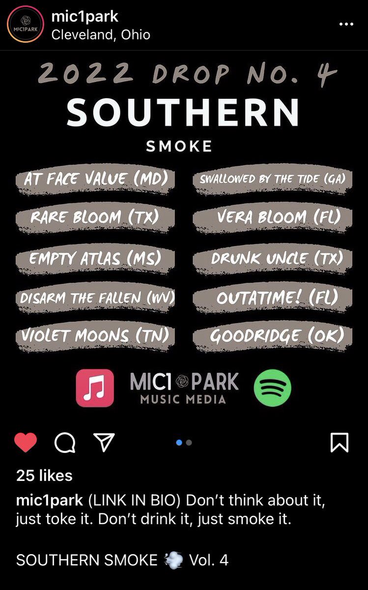 DisarmTheFallen's tweet image. Thanks so much to @mic1park for featuring us again on your podcast! Means a hell of a lot to us 💜🖤 #playlist #spotify #music #southernsmoke #mic1park #featured #thankyou #listen #share #givelove