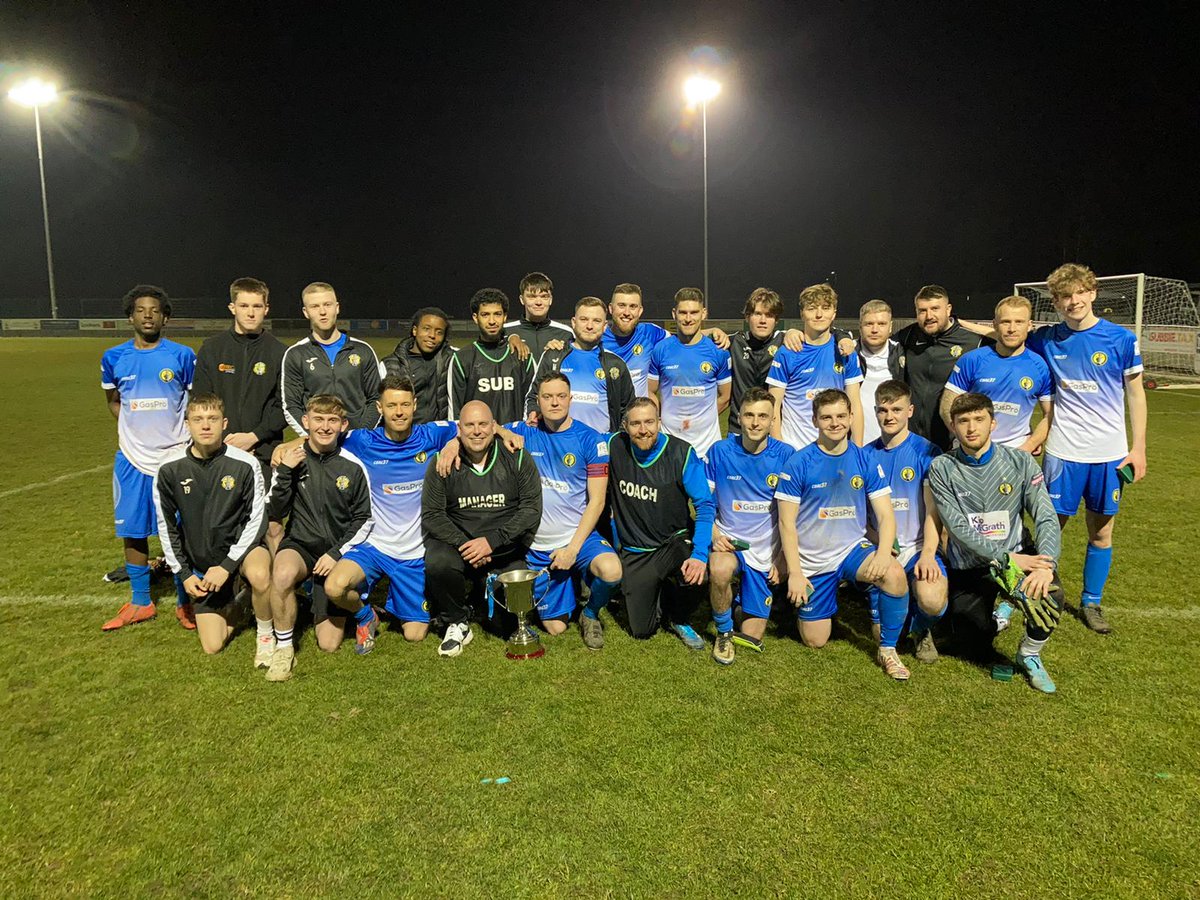 U23Whickham's tweet photo. There's the cup.. 

Neville cowey winners 2021/22.

Goals 
@Carver474 
@robertwoods__ 

Man of match Keros Lizinde.

Lads all worked amazingly hard and deserved the win. https://t.co/y78laeE4y5