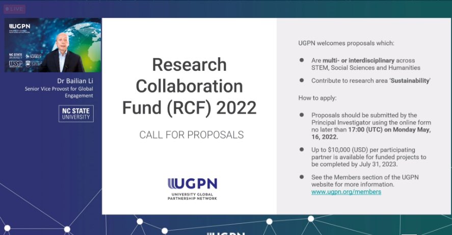 University Global Partnership Network (@ugpnetwork) on Twitter photo #UGPN Chair Dr Bailian Li talking about priorities for the network in collaborative education & research as well as expanding membership… watch this space! Also reminder to get bids in for the RCF! Got to be in it to win it! <a href="/UniOfSurrey/">University of Surrey</a> <a href="/aucani_usp/">USP International Office</a> @NCStateGlobal <a href="/uowresearch/">UOW Research</a> #UGPN Chair Dr Bailian Li talking about priorities for the network in collaborative education & research as well as expanding membership… watch this space! Also reminder to get bids in for the RCF! Got to be in it to win it! <a href="/UniOfSurrey/">University of Surrey</a> <a href="/aucani_usp/">USP International Office</a> @NCStateGlobal <a href="/uowresearch/">UOW Research</a>