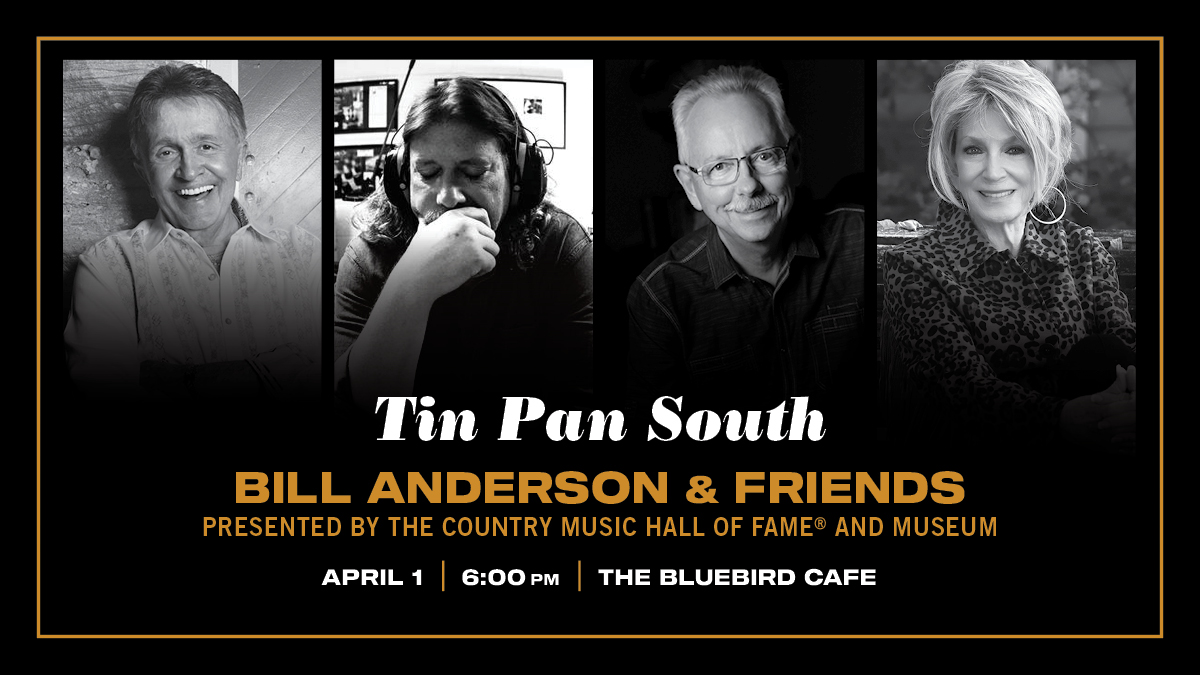 Join @WhisperinBill for a magical writers' round featuring friends Jim “Moose” Brown, Buddy Cannon, and @seelyofficial at @BluebirdCafeTN on Friday, April 1, as part of @TinPanSouth. Get your tickets today! tinpansouth.com