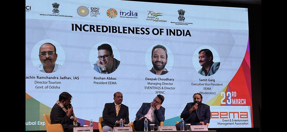 Incredibleness of India- Well represented by Sachin Jadhav (Director Tourism- Govt. Of Odisha) @roshanabbas ( President - EEMA) & Samit Garg (VP- EEMA). This day belonged to @eemaindia our event & entertainment mgt association. Hosted at @expo2020dubai by @ficci_india