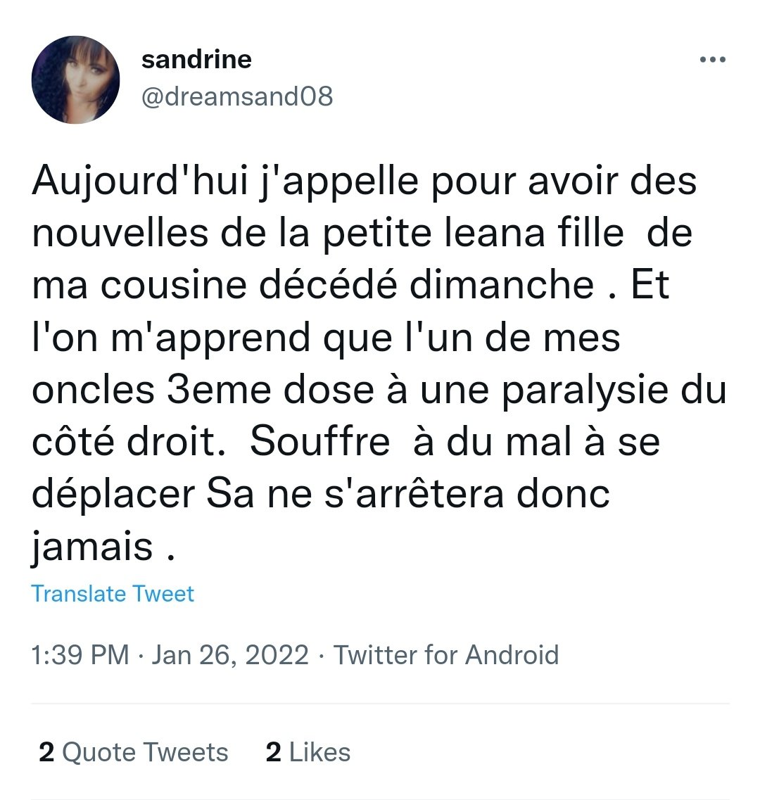 lapurge40399575's tweet photo. Hécatombe chez les non-vaccinés...
Si cette Sandrine faisait partie de ma famille, je m'inquiéterais réellement pour ma vie. À mon avis, c'est une serial killeuse 😅 https://t.co/ByVi9h2rmU