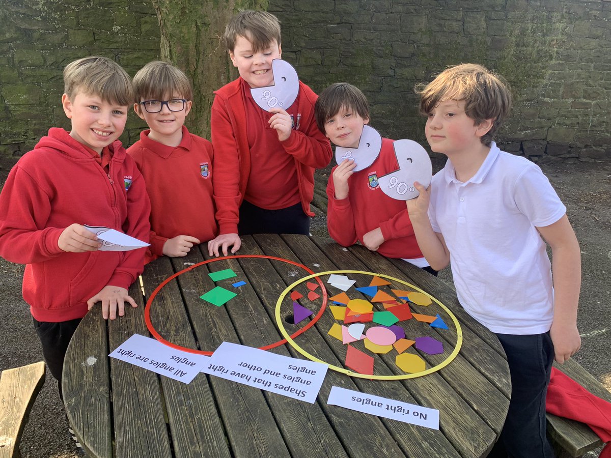 treuchafprimary's tweet photo. Enjoying the sunshine whilst learning all about which shapes have right angles! Da iawn Year 4! Who has sorted them correctly? Who worked best as a team? #mathsnumeracy https://t.co/MURCbTkrL3