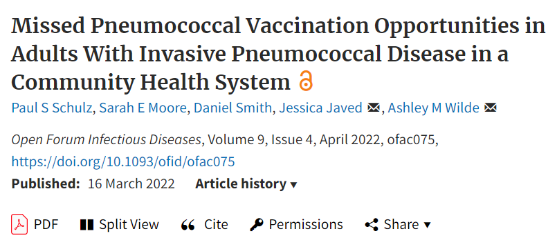 IDSAInfo's tweet photo. A review of 229 adult inpatients with invasive pneumococcal disease in OFID found that just 14% were vaccinated, with numerous missed vaccination opportunities across different care settings. 

📄:https://t.co/d2ByHF6ld1 

@PaulSaxMD @DrJLi @AshabeeWilde @lessabxismoore https://t.co/LNZcQ7aFB4
