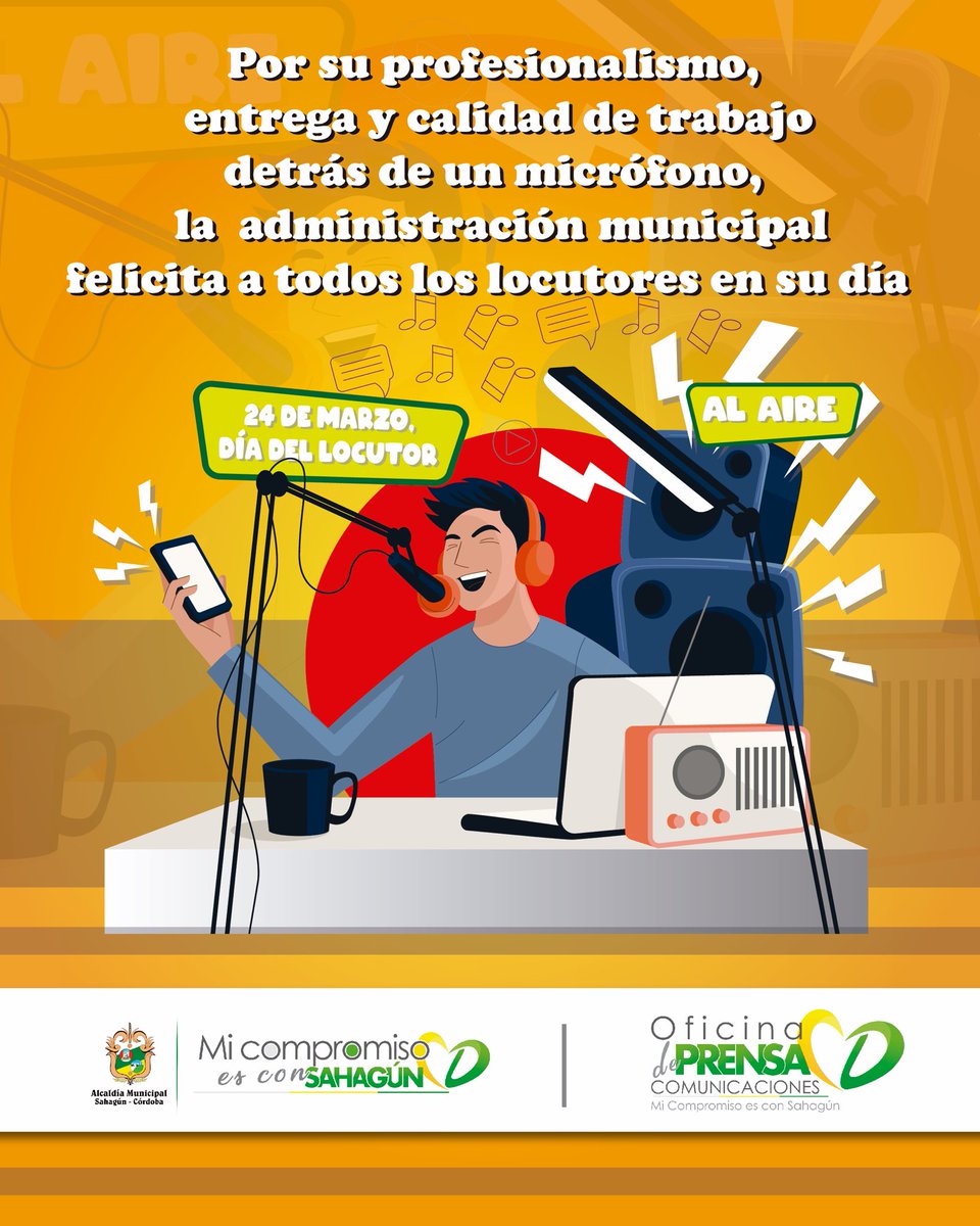 AlcaldiaSahagun's tweet photo. #DíaDelLocutor🎙📻 | Gracias a esas voces que informan y entretienen diariamente por cada rincón de nuestro municipio. 
¡Feliz día! 👏🏽 https://t.co/9hF7pfvxOP