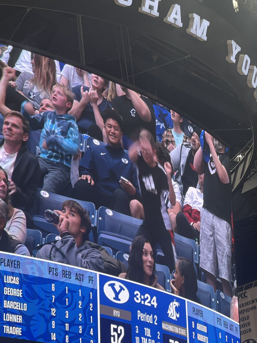 Thank you @BYUFBRecruiting and @BYUfootball again for a great visit. And thank you BYU student section for the standing ovation at the basketball game while I was on the Jumbotron 👏🙏. It will go a long way in my recruiting decision 🤔 😁 jk. Go Cougs‼️#ThisIsY