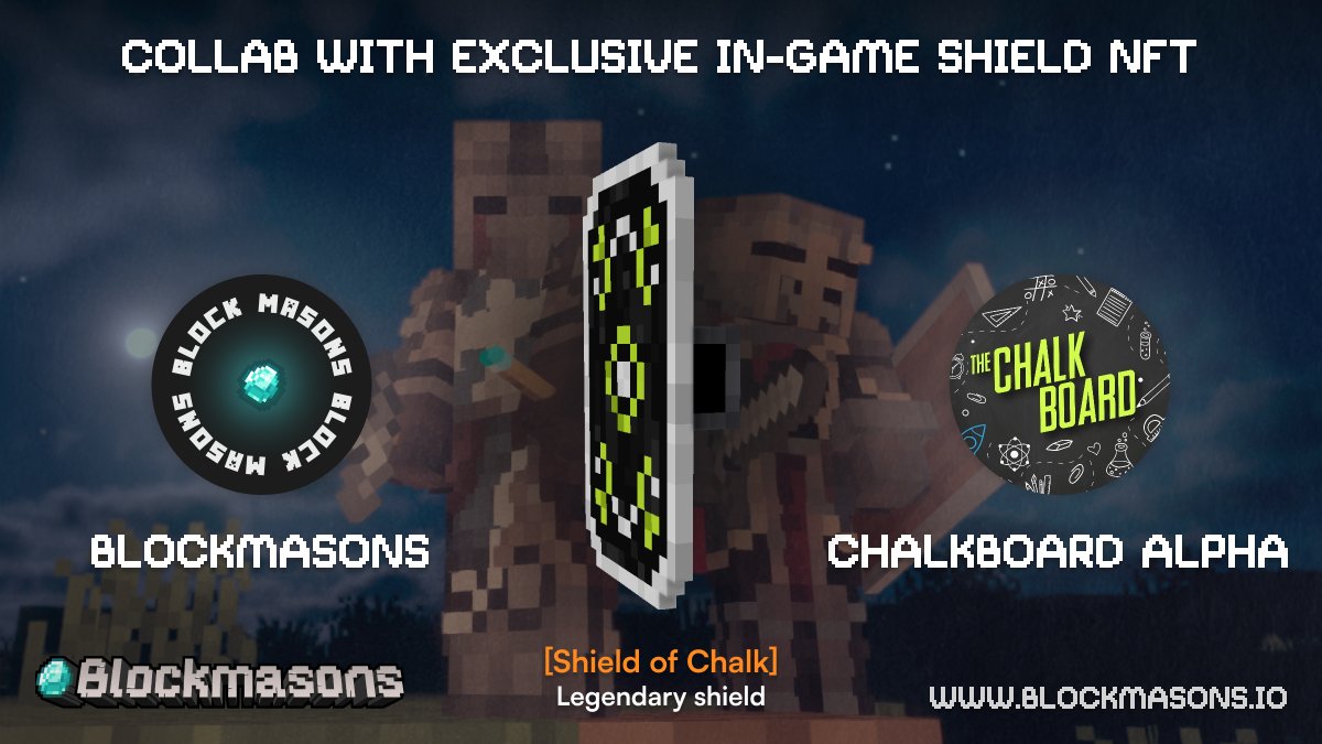 Blockmasons's tweet photo. Blockmasons 🤝 Chalkboard Alpha

We're collaborating with the @ChalkboardAlpha community — 100 of their lucky members will receive:

✅ a Blockmasons mintlist spot
✅ an exclusive in-game item, [Shield of Chalk]
✅ a special role on Discord

#NFTs #NFT #NFTCommunity

🔗Link below https://t.co/sIC6ivPWx4