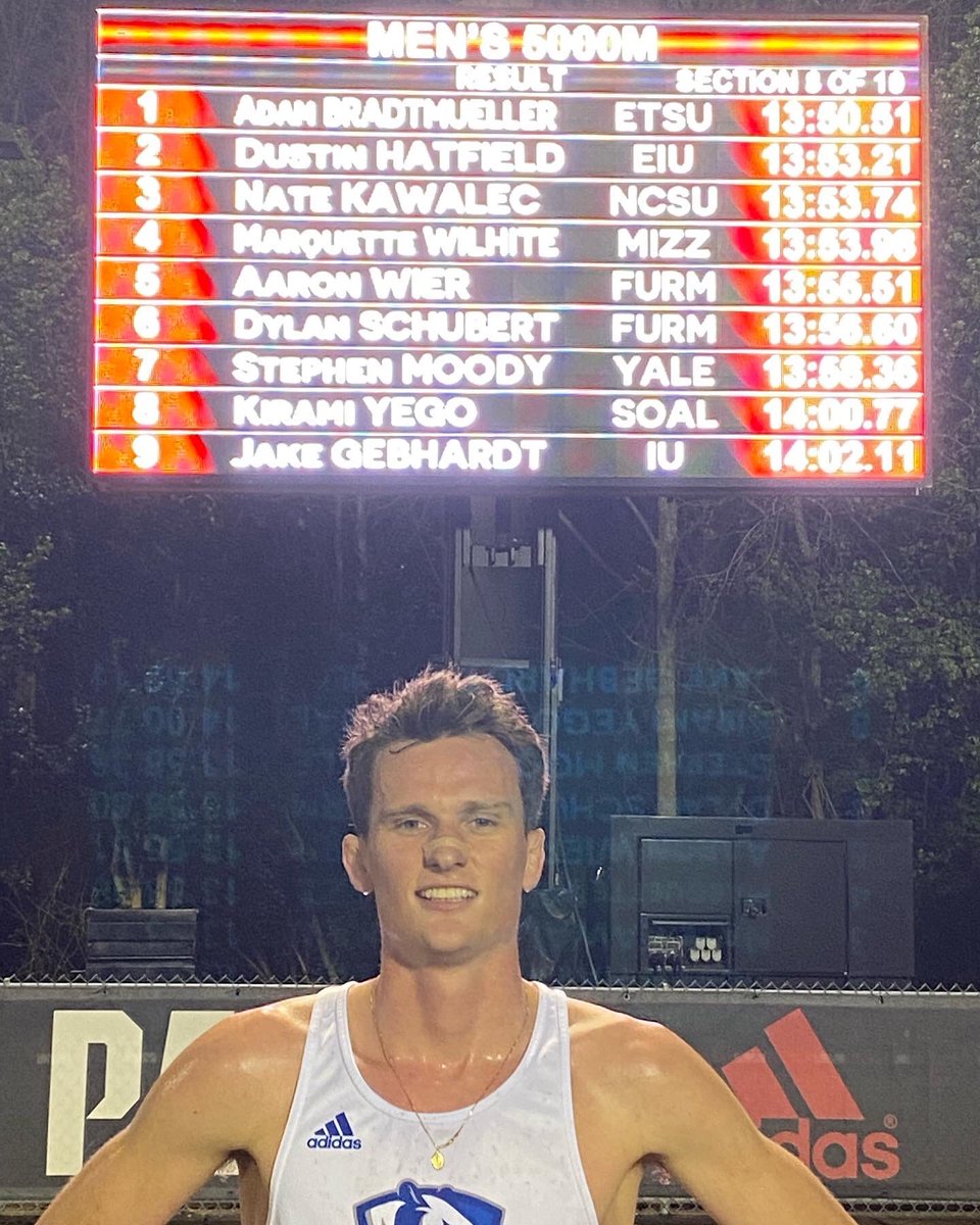 EIU_TF's tweet photo. 🚨SCHOOL RECORD ALERT🚨

Dustin Hatfield runs 13:53.21 to place 2nd in the men’s 5k at the Raleigh Relays. His time breaks the old school record by 7 seconds!!

#EIUTF | #RaleighRelays https://t.co/DxlH6HT3Yk