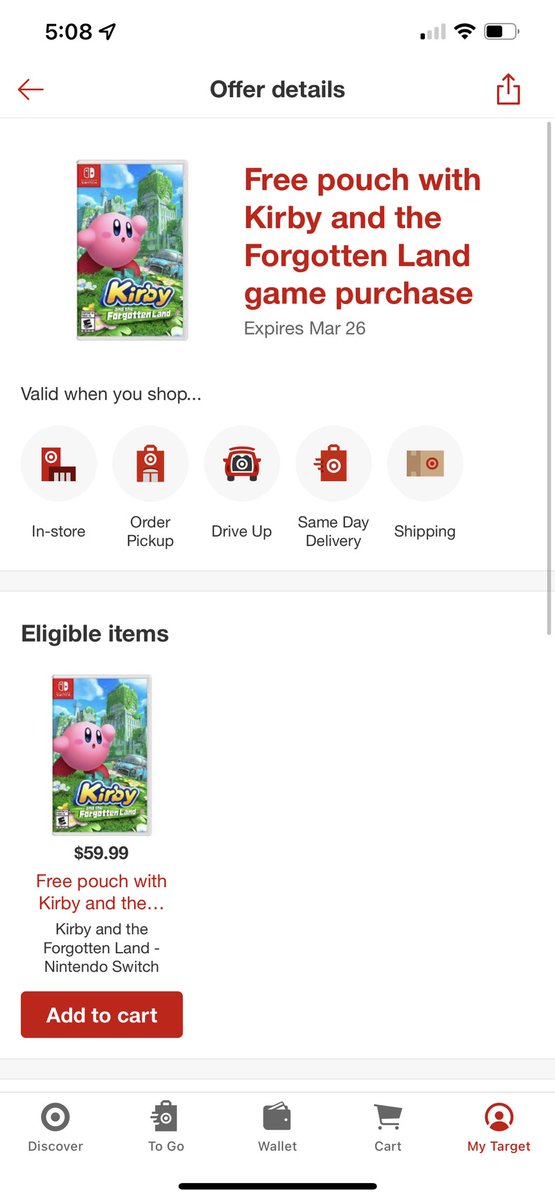 izzyardo's tweet photo. @Target I received my Kirby game a day early (thanks!), but it didn’t include the pouch that was supposed to come with it. Any way I can still get that sent to me? https://t.co/ZNfp8yHJTo