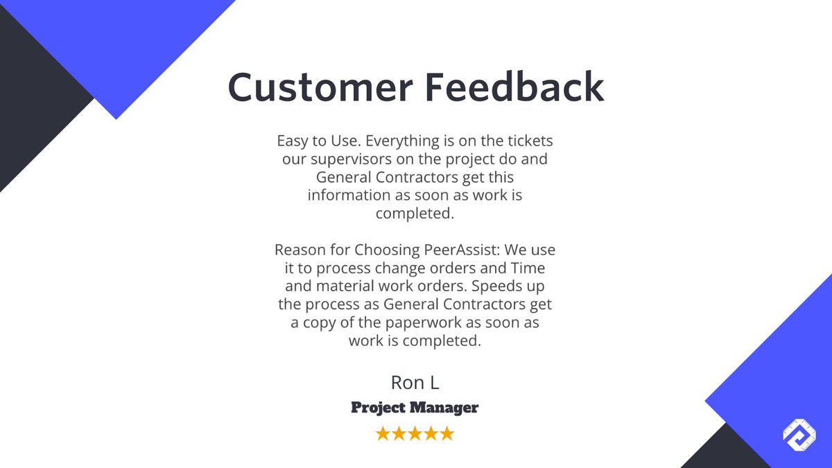 PeerAssist's tweet photo. We love customer feedback and feel blessed to have amazing users with such great things to say about the work we are delivering to #construction firms.
#contractors #contech #constructiontech #constructiontechnology #purchasing #timeandmaterial #eforms #constructiondocuments https://t.co/B857GId8j6