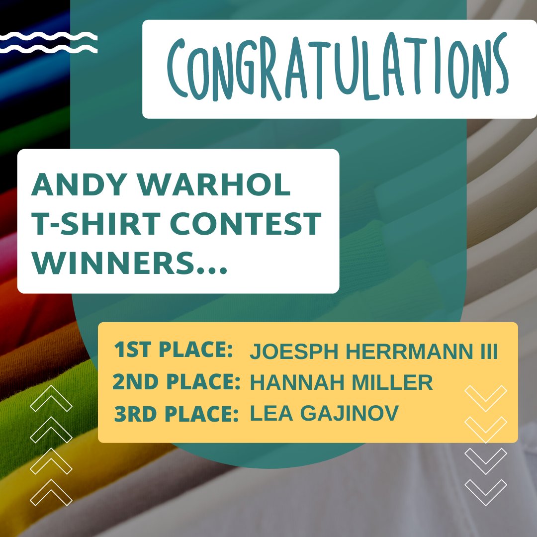 couriercod's tweet photo. A huge congratulations to the T-Shirt Design Winners for the upcoming Andy Warhol Summer 2023 Exhibit! ๐๐๐จ๐
#CODCOURIER #COD #collegeofdupage #mcannichartscenter #art #andywarhol #wow #OMG https://t.co/0T2kK1589z