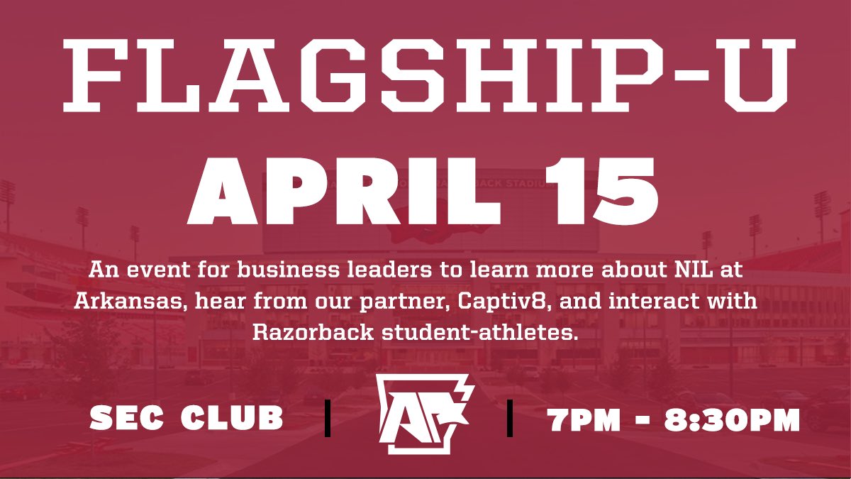 TheFlagshipAR's tweet photo. Flagship U | April 15 | 7-8:30 pm
Contact flagship@uark.edu with any questions. Please RVSP via link in our bio.
#BrandAsOne https://t.co/a68btjQWDT