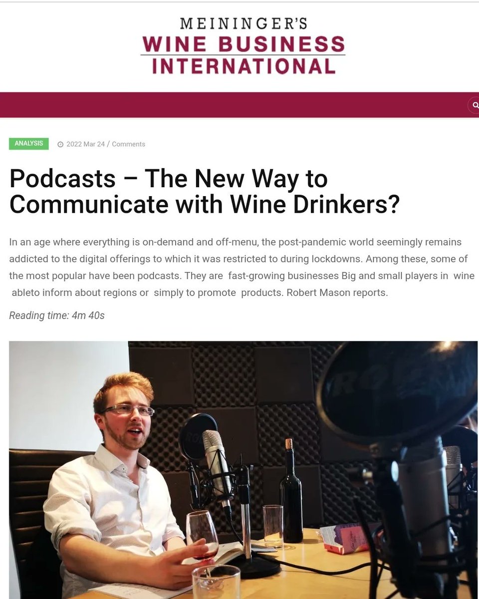 New article: hot off the press! My latest article. Podcasts: we all know them but how do they affect the consumption, sales and education of wine drinkers? Find out by following this link: wine-business-international.com/wine/analysis/…
@MeiningersWBI
@robertjoseph 
@BlastWine @wineschools @NovelWines