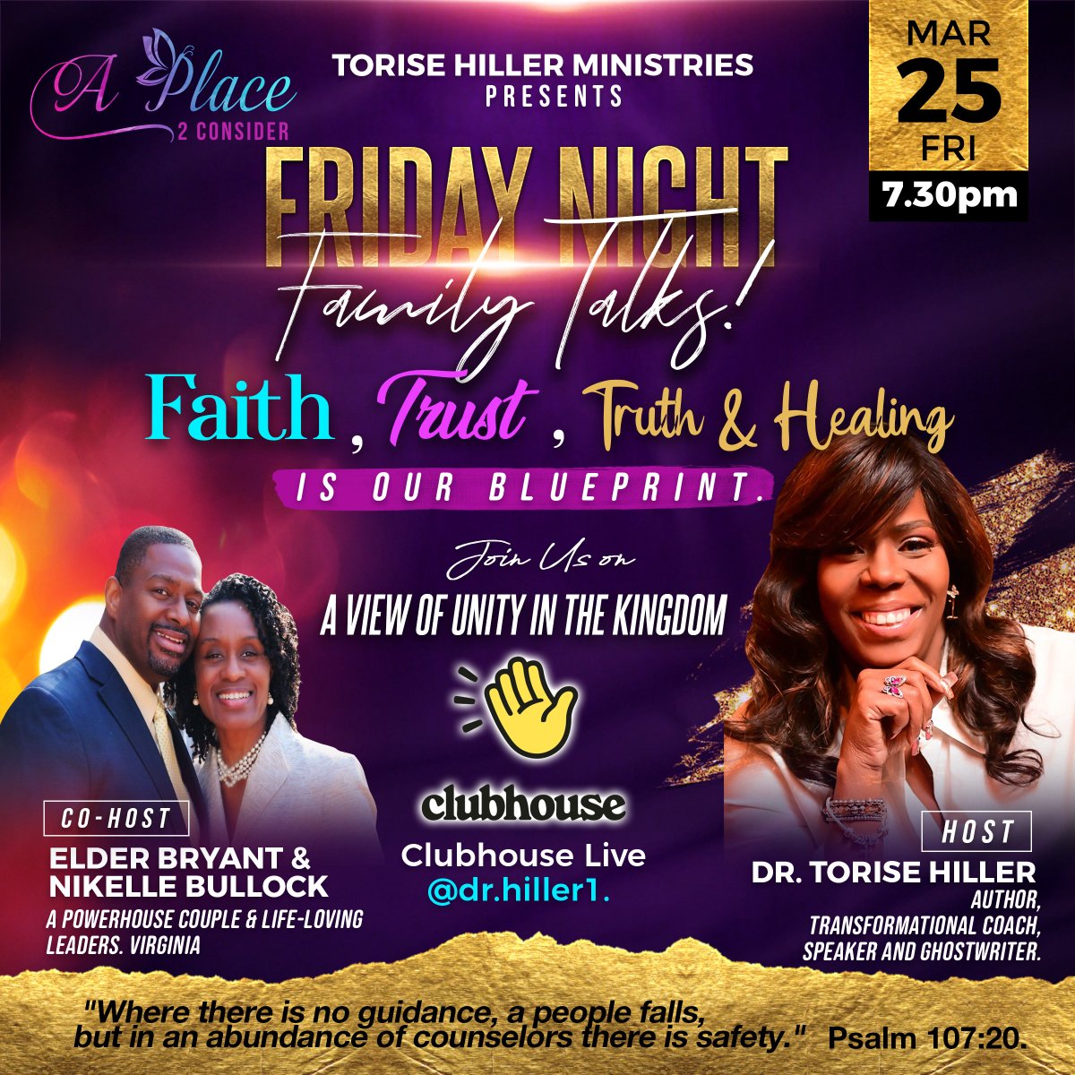 “Friday Night FAMILY TALKS“ with <a href="/ToriseH/">Dr. Torise Hiller</a>. Tomorrow at 7:30 PM on <a href="/clubhouse/">Clubhouse</a> for a Great Release. Link is below⬇️ clubhouse.com/event/PQ2avYLw…