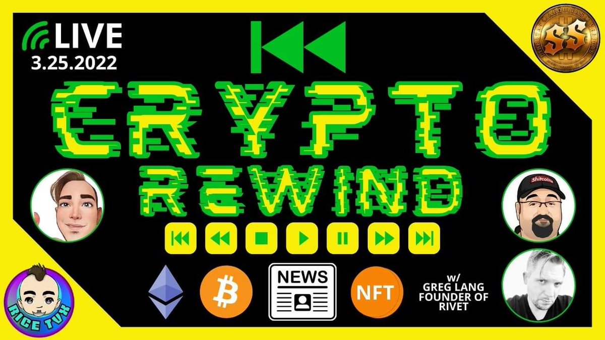 RiceTVx's tweet photo. Tune in on Friday 3/25 @ 7pm ET/4pm PT for the newest episode of #CryptoRewind live!
Covering the #LastWeekInCrypto w cohost @SatoshiSean & our guest @designheretic, Founder of @R_I_V_E_T!
#CryptoNews #AltcoinNews #CryptocurrencyNews #Bitcoin
👇🏻👇🏻👇🏻
https://t.co/aFSM4K06jG https://t.co/EzMXAPSfFu