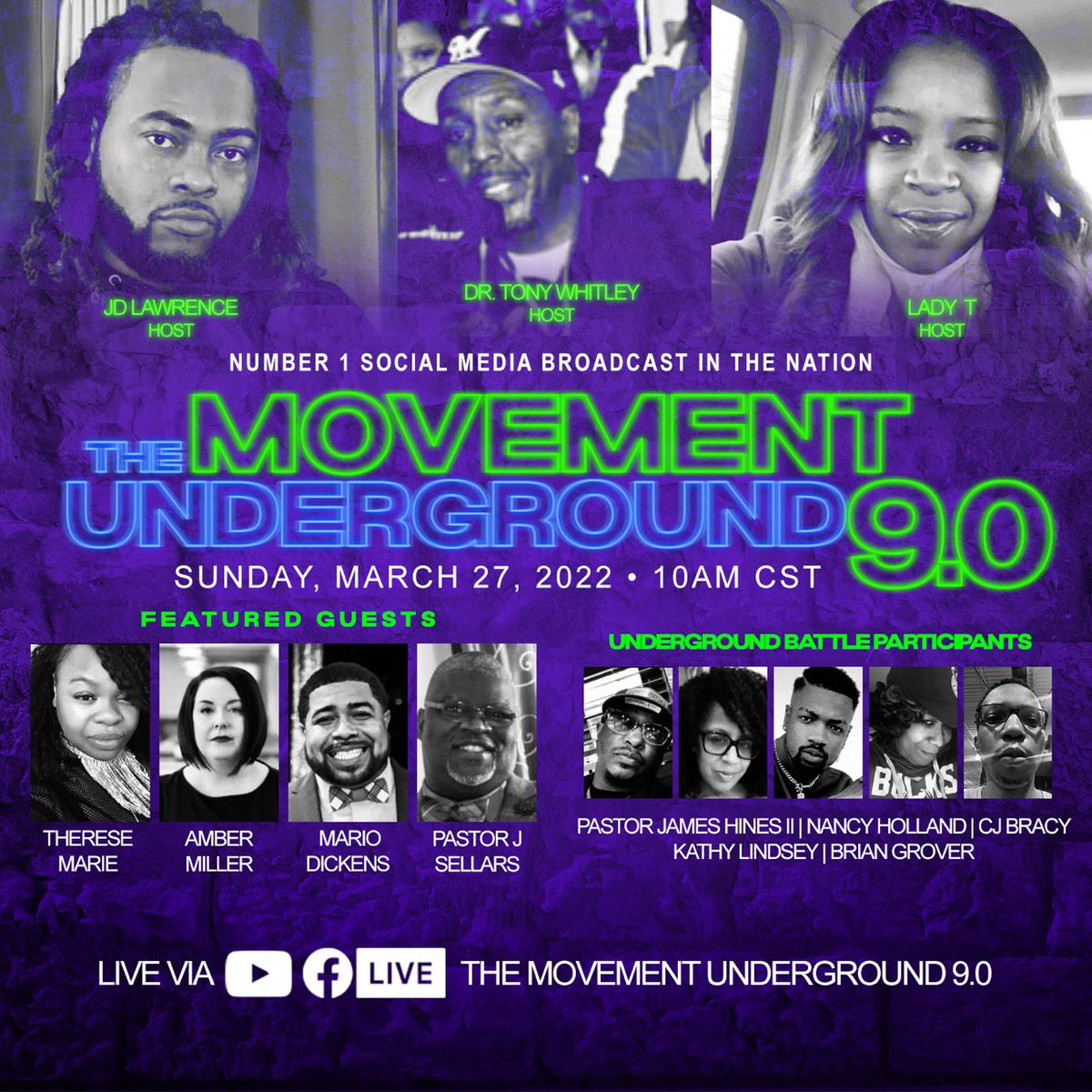 🔥MOVEMENT UNDERGROUND 9.0🔥

TUNE IN THIS SUNDAY <a href="/10/">PR</a>:00amCST
FOLLOW US ON FACEBOOK @https://www.facebook.com/DrTWhitleyJr/

OR SUBSCRIBE TO OUR YOUTUBE CHANNEL @https://youtube.com/channel/UCy2OKTP8RPwPSYSwgsiGs9w #movementunderground90