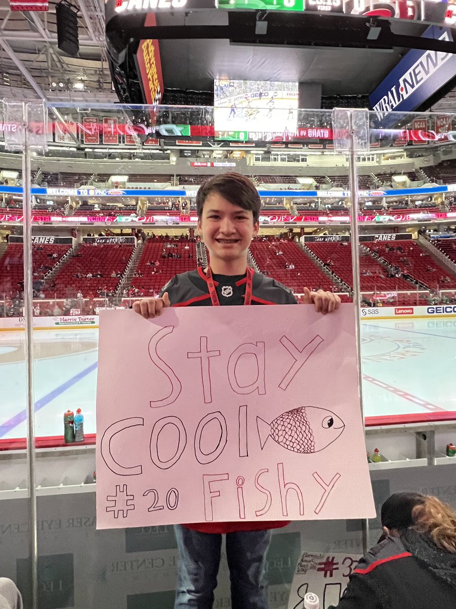 RandomNerdyMom's tweet photo. @Canes “Stay Cool Fishy!” #CaniacSmiles https://t.co/1SiyAjZ1Kq
