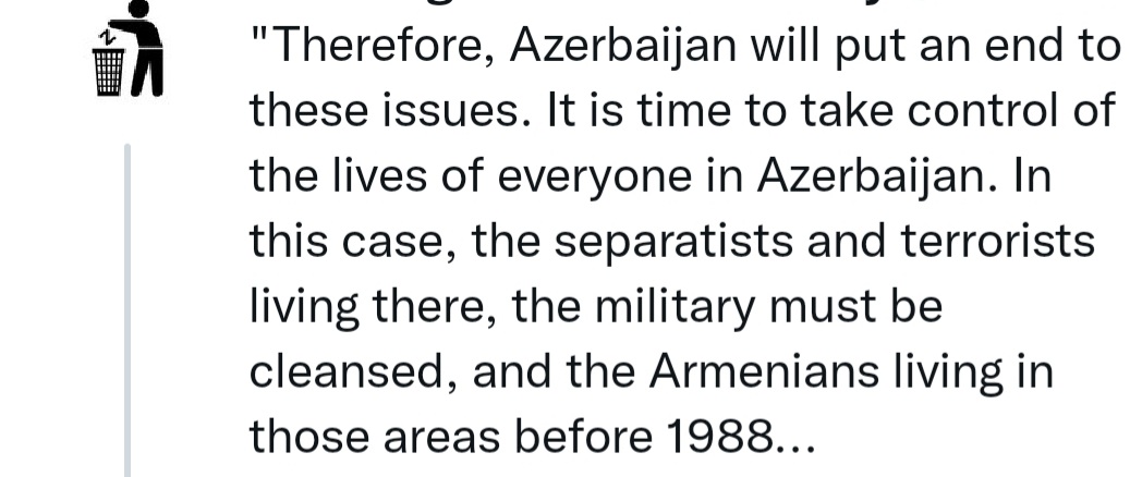 jchribuisson's tweet photo. Ce 24 mars aura donc été publié un appel au nettoyage ethnique des #Armeniens vivant en #Artsakh #HautKarabakh par Elman Mammadov, ancien député et toujours membre du parti 🇦🇿 au pouvoir de Ilham Aliev (Parti du nouvel Azerbaïdjan). Voilà, voilà. https://t.co/oXkVzj6Qoa