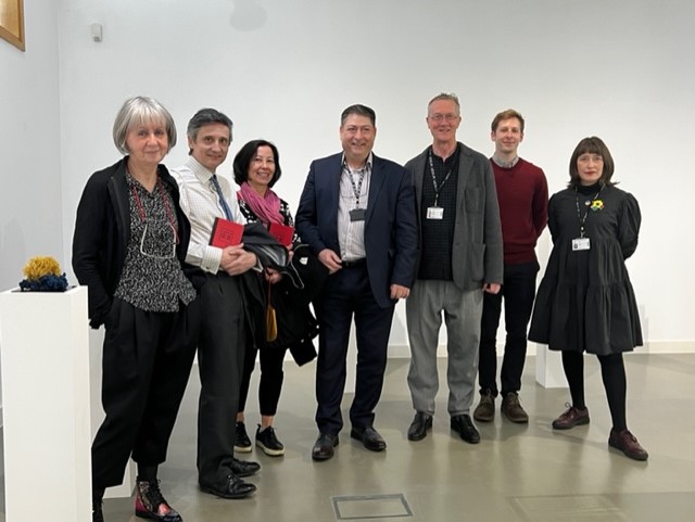 clothandmemory's tweet photo. Wonderful tea time reception @crafts_csc #tansa UK &amp; #japan #miniaturetextiles with funders @DaiwaFoundation &amp; @GBSasakawa + @UniCreativeArts Chancellor #MagdaleneOdundo Only 2 days left to see incredible work! @UCAROffice @Textile_Society #handweave https://t.co/e1EUmcVzbG