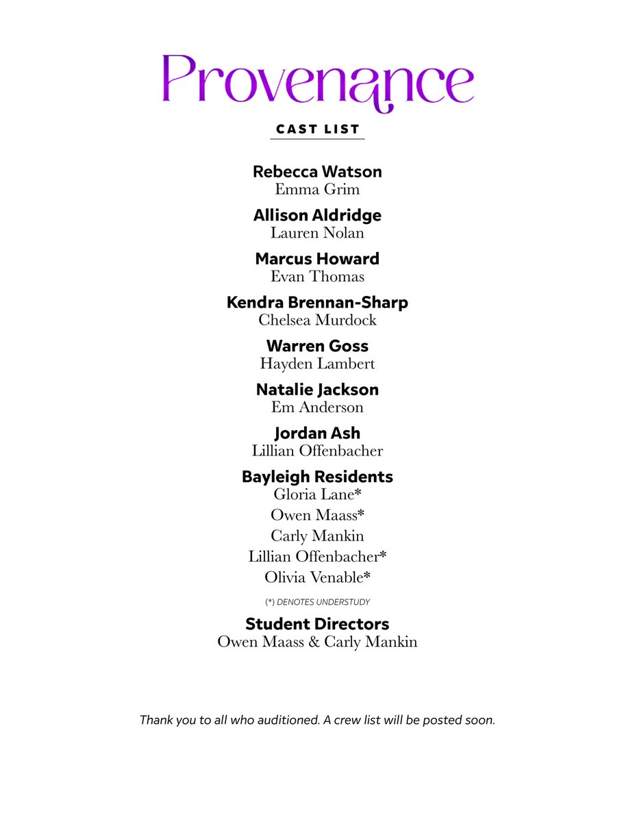 HSEDrama's tweet photo. It’s taken a while for the dust to settle, but here is our awesome cast for our thespian show, the non-pro world premiere of “Provenance”! Congrats all! https://t.co/4SOOnLNmfM