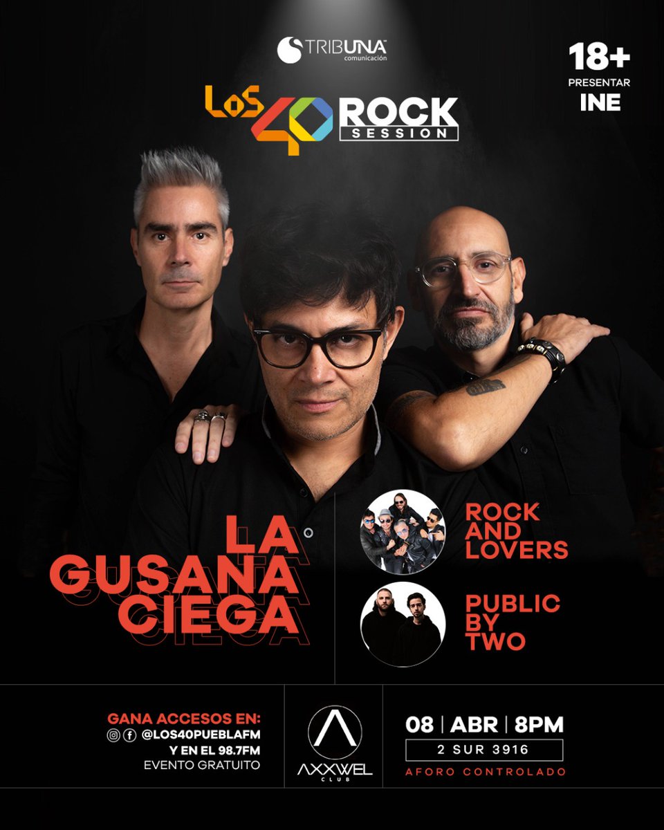 Los40_PueblaFM's tweet photo. ¡Para darte la bienvenida al mes de abril les presentamos nuestro #Los40RockSession!

Junto a @lagusanaciega, @publicbytwo y @rockand_lovers 🤘😎

Muy pendientes a nuestros espacios en vivo📻 y redes sociales📲 para ganar tus accesos🎟

¿Estás listo para rockear este 8 de abril? https://t.co/KohSfsk2W2