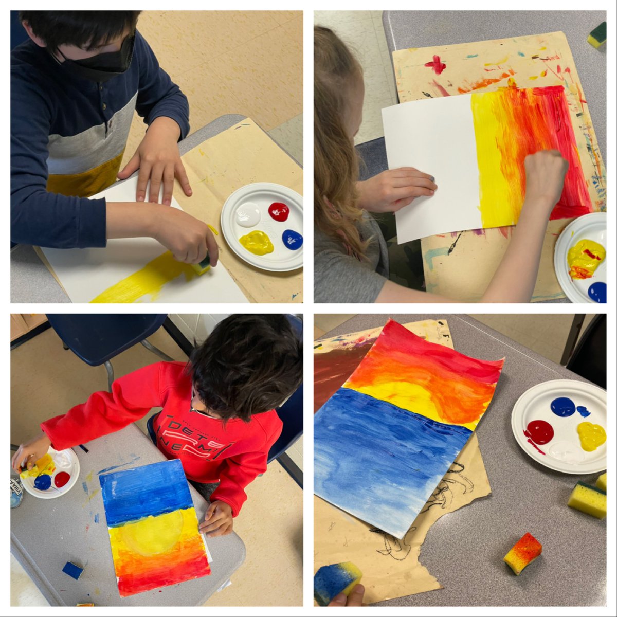 JWBBarbu's tweet photo. Thank you @13Pritimistry for teaching the grade 3s about intuitive painting this morning. These are beautiful! 🌅 @JWBoichPS https://t.co/t1dOM7bugs