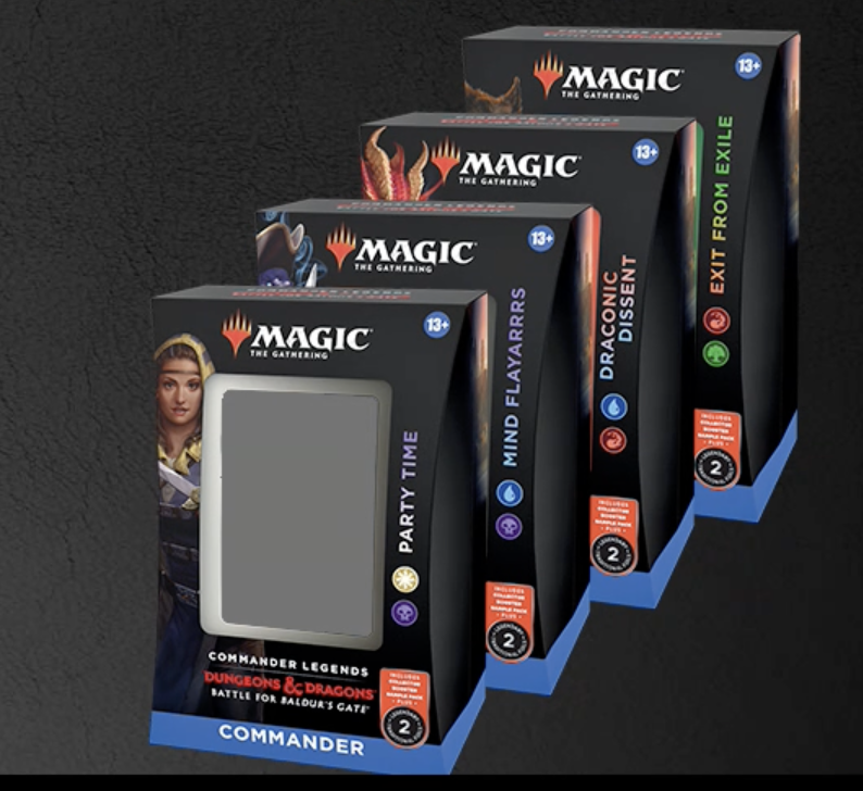 GavinVerhey's tweet photo. I was the lead designer of the #mtgbaldursgate Commander Decks - and my team crafted 4 pretty sweet ones! We have:

WB Party Time (By me)
UB Mind Flayarrrs (By @NorrYtt) 
UR Draconic Dissent (By @NoahMillrod 
RG Exit from Exile (By @imdanielholt) 

...Any guesses about themes? 👀 https://t.co/bmJ0m3J1Xe