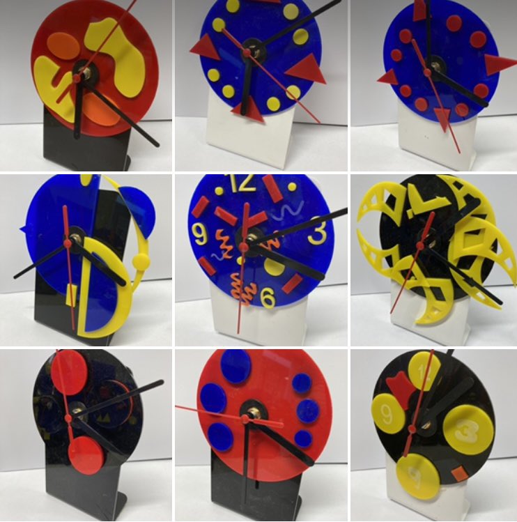 DTMelkshamOak's tweet photo. @MocsYear8 created #memphis inspired clocks #CADCAM #creative #designtechnology we have an amazing technician ! @PMelkshamoak @PMelkshamoak https://t.co/nSlIJhogrK