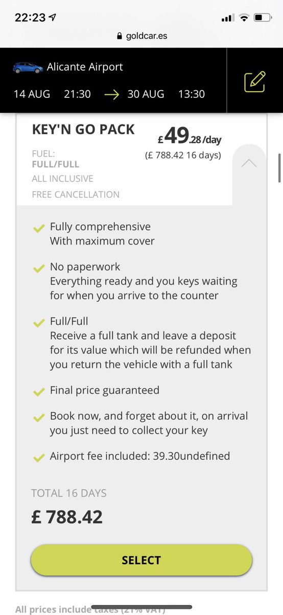 CallumBarker31's tweet photo. @goldcarcares hello I was just about to book a car hire with you and got a quote of £788.12 and then 15 minutes later the price went to £1348.06 how can this be?? The price can’t have changed that much in that time for the same car and policy?? https://t.co/CcEH1bZWzb
