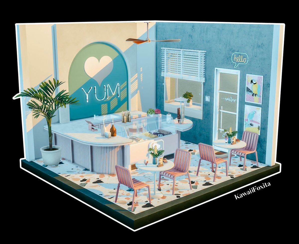 KawaiiFoxita's tweet photo. YUM Ice-cream Shop (CC)

#TheSims4 #ShowUsYourBuilds @TheSims https://t.co/SDJqh1pJLY