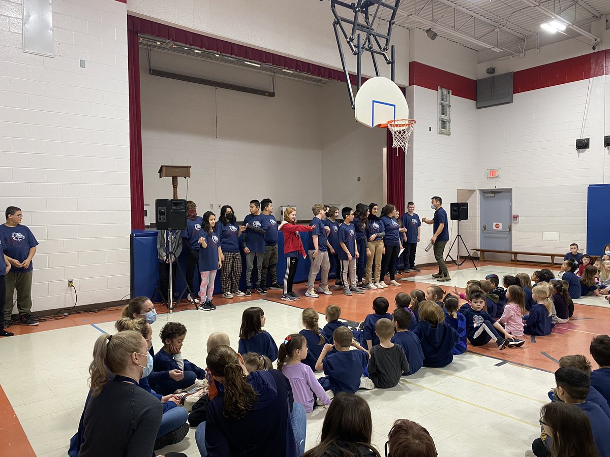 Our first assembly today. So much fun!    Everyone sporting their new Bulldog T-shirts