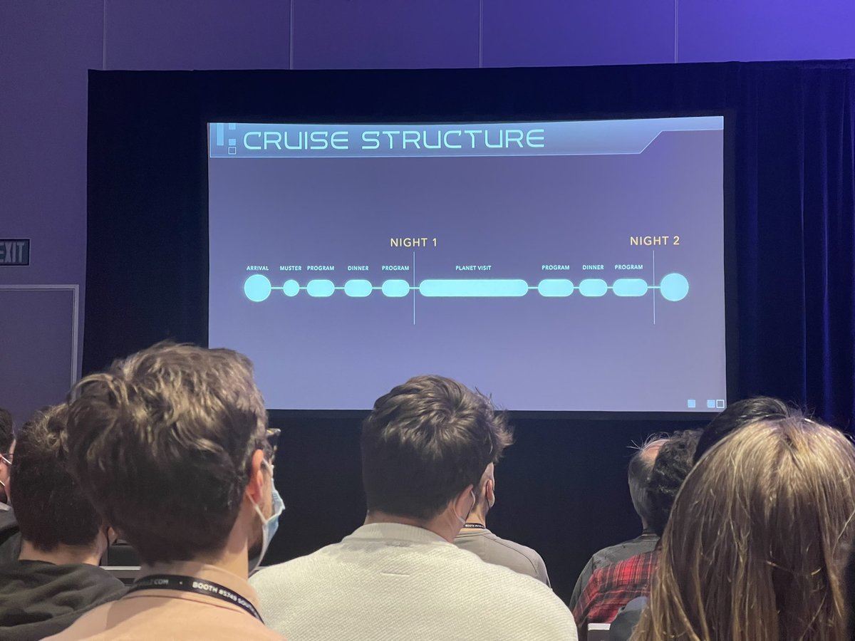 iBrews's tweet image. “We can’t say “star wars” anywhere because “star wars” doesn’t exist inside of “star wars.” -@thacher on maintaining the magic circle inside Star Wars: Galactic Starcruiser.